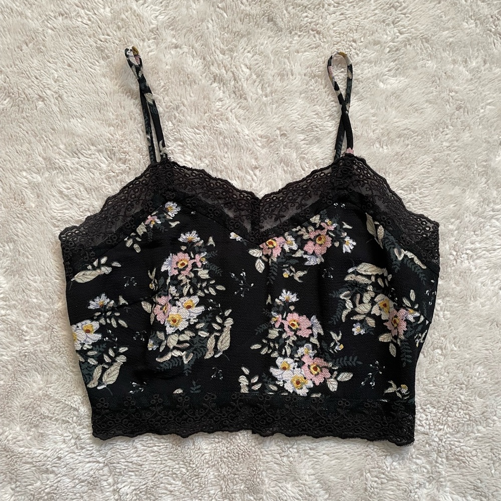 Dee Elly American Eagle Lace Trim Cropped Tank Top